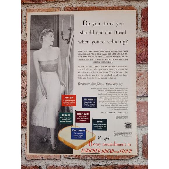 1950 Wheat Flour Institute Bread Elegant Woman - Diet Advice - Vtg Print Ad - Picture 2 of 6